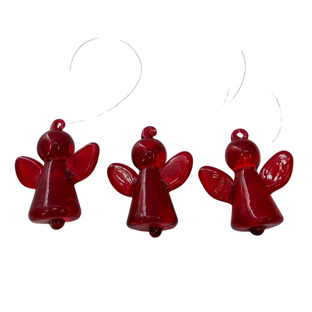 Red Glass Angel Figurines Miniature Christmas Ornaments Set of 3 Ruby Red 1.25in